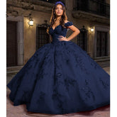 Customized Navy Blue Quinceanera Dresses Beading Flowers Vestidos De 15 Anos